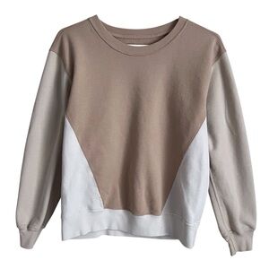 Abercrombie Crewneck Sweatshirt Colorblock Soft A&F Tan White Y2K Retro Small